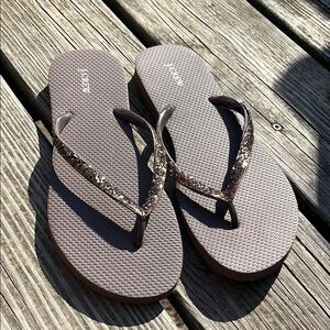 JCREW Women’s Brown Glitter Strap Flip Flops